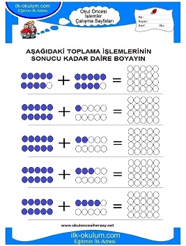 Çocuklar İçin toplam işlemi yaprak testleri 